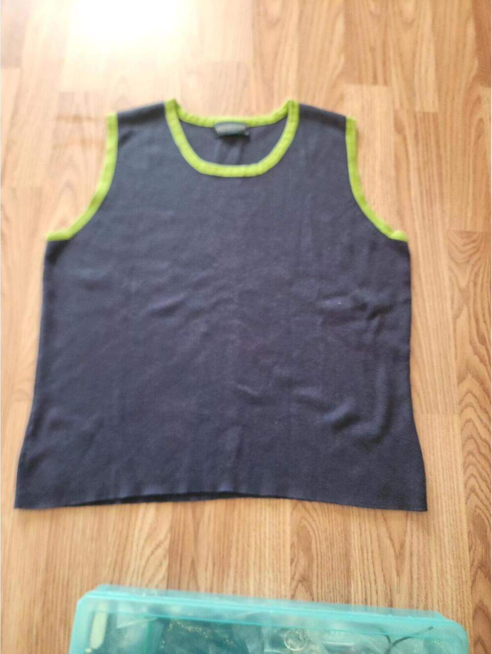 Vintage Bridgetown Collection Knit Sweater Vest Navy Blue Lime Green Trim Tank - Picture 3 of 8